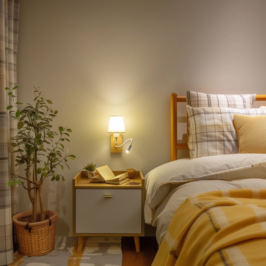 Brilagi - LED Flexibilní nástěnná lampa NUBILA WOOD 1xE27/25W/230V + LED/3W dub/krémová