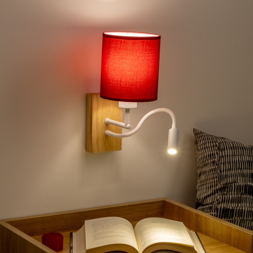 Brilagi - LED Flexibilní nástěnná lampa NUBILA WOOD 1xE27/25W/230V + LED/3W dub/pompejská červená