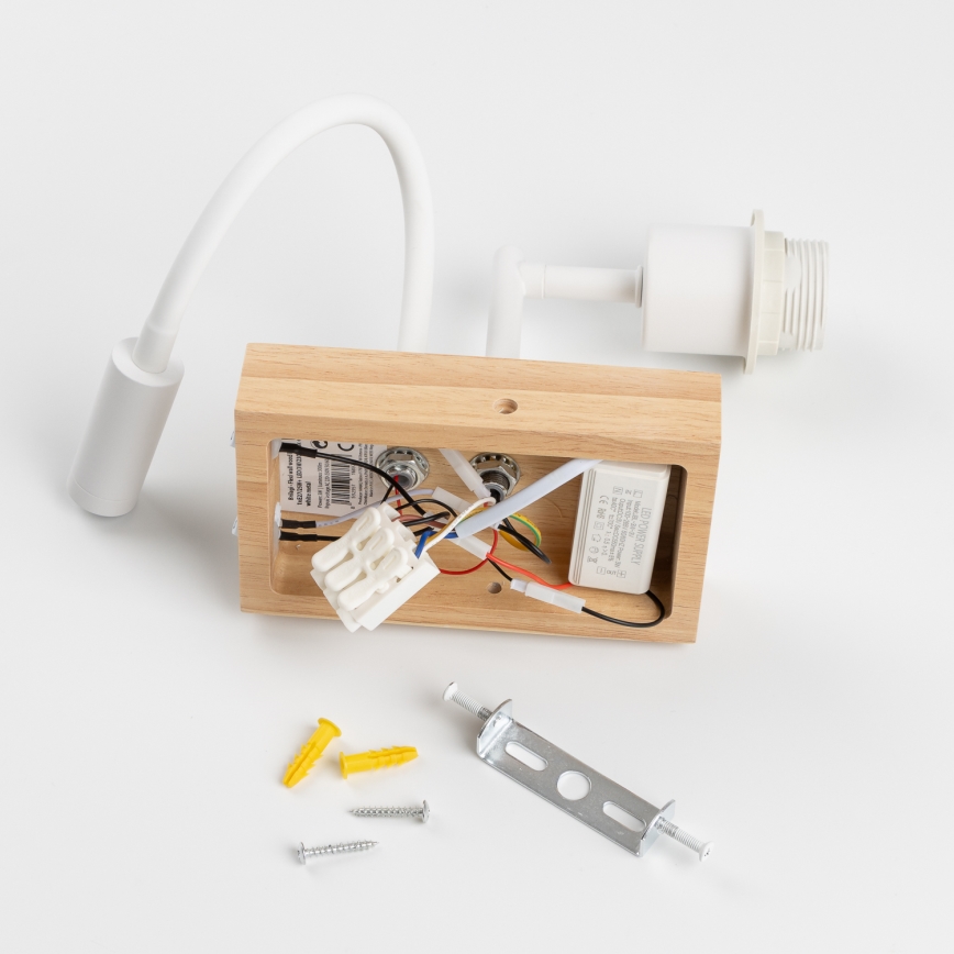 Brilagi - LED Flexibilní nástěnná lampa NUBILA WOOD 1xE27/25W/230V + LED/3W dub/pompejská červená