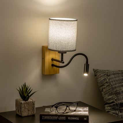 Brilagi - LED Flexibilní nástěnná lampa NUBILA WOOD 1xE27/25W/230V + LED/3W dub/šedá