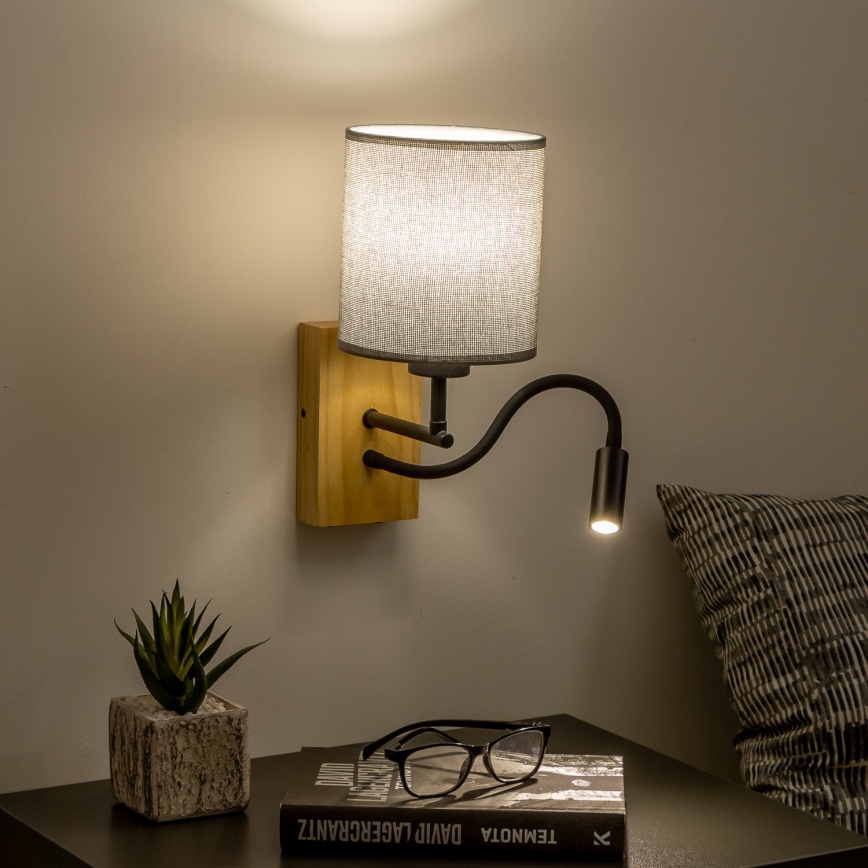 Brilagi - LED Flexibilní nástěnná lampa NUBILA WOOD 1xE27/25W/230V + LED/3W dub/šedá