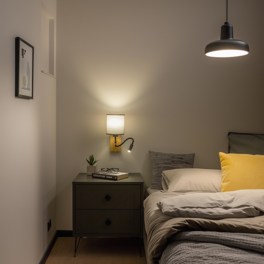 Brilagi - LED Flexibilní nástěnná lampa NUBILA WOOD 1xE27/25W/230V + LED/3W dub/šedá