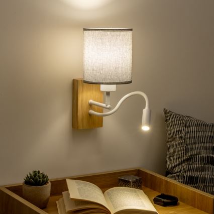 Brilagi - LED Flexibilní nástěnná lampa NUBILA WOOD 1xE27/25W/230V + LED/3W dub/šedá