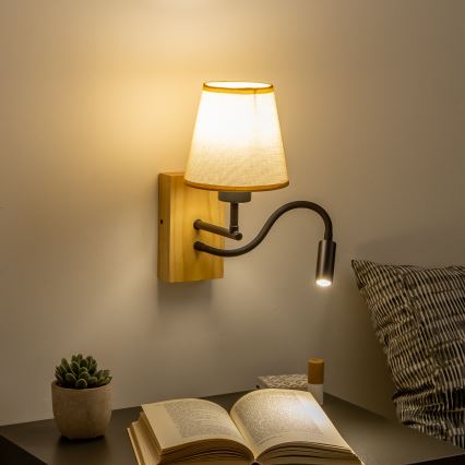 Brilagi - LED Flexibilní nástěnná lampa NUBILA WOOD 1xE27/25W/230V + LED/3W dub/světle hnědá