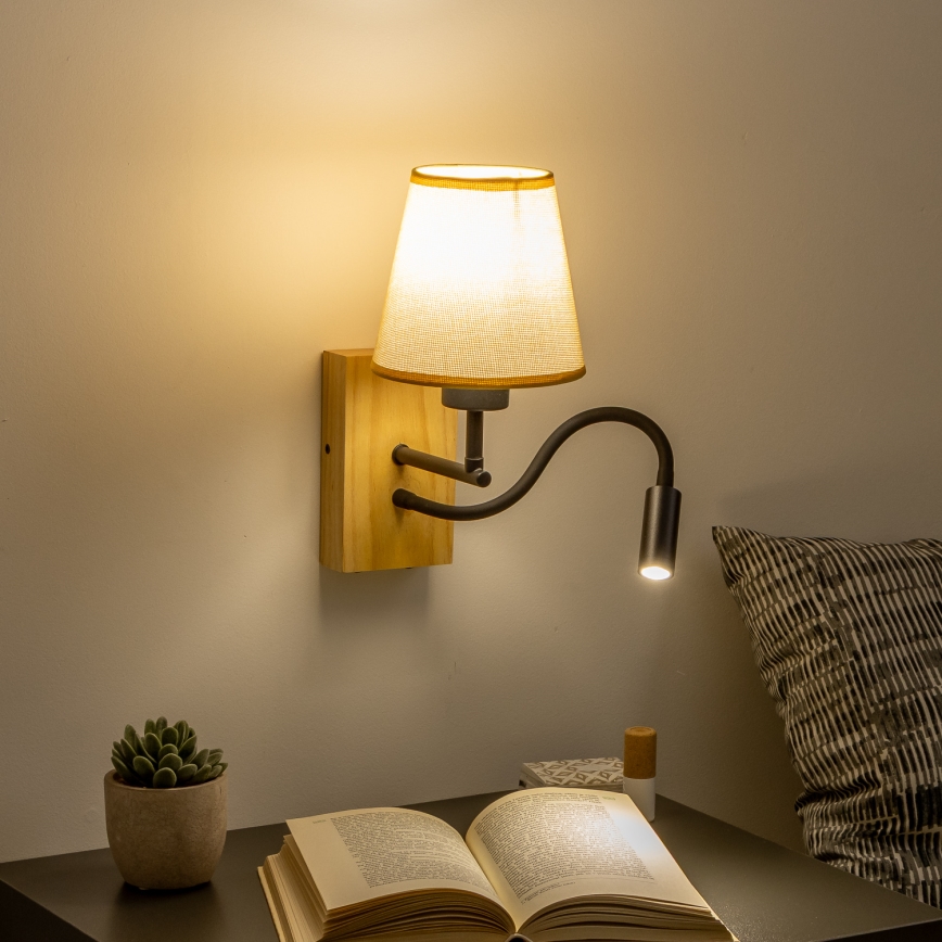 Brilagi - LED Flexibilní nástěnná lampa NUBILA WOOD 1xE27/25W/230V + LED/3W dub/světle hnědá