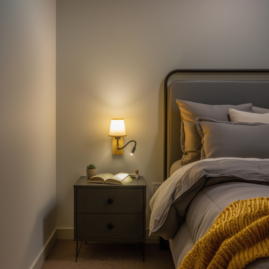 Brilagi - LED Flexibilní nástěnná lampa NUBILA WOOD 1xE27/25W/230V + LED/3W dub/světle hnědá