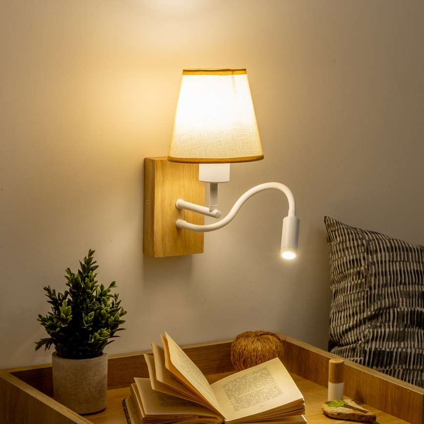 Brilagi - LED Flexibilní nástěnná lampa NUBILA WOOD 1xE27/25W/230V + LED/3W dub/světle hnědá