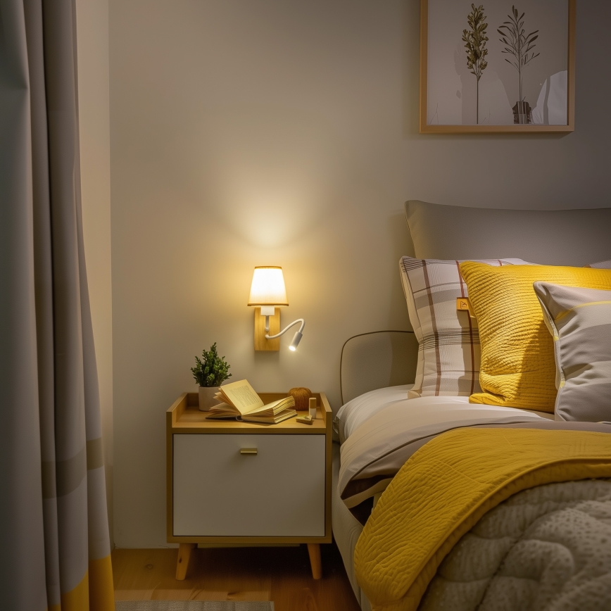 Brilagi - LED Flexibilní nástěnná lampa NUBILA WOOD 1xE27/25W/230V + LED/3W dub/světle hnědá