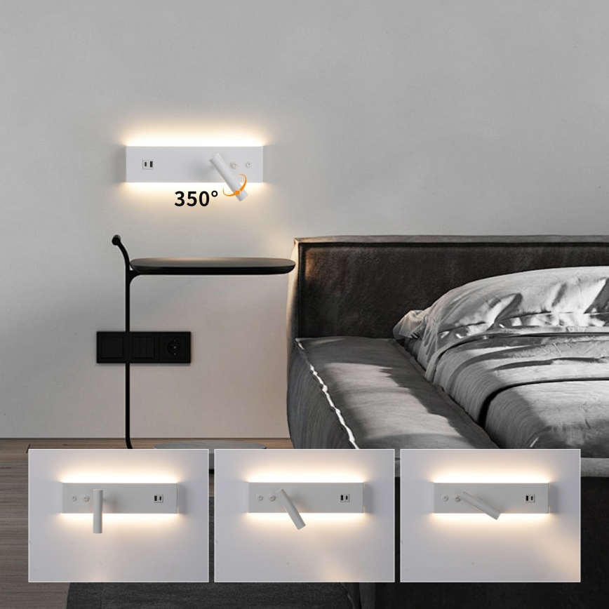 Brilagi - LED Nástěnné bodové svítidlo s USB portem NOCTIS LED/3W/230V + LED/9W bílá