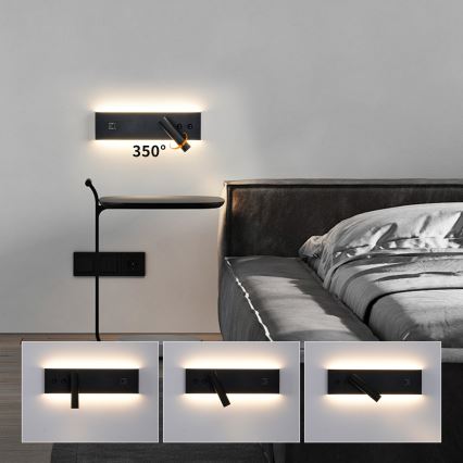Brilagi - LED Nástěnné bodové svítidlo s USB portem NOCTIS LED/3W/230V + LED/9W černá