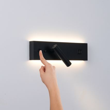 Brilagi - LED Nástěnné bodové svítidlo s USB portem NOCTIS LED/3W/230V + LED/9W černá