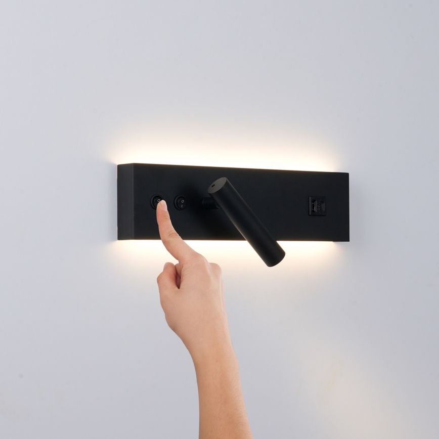Brilagi - LED Nástěnné bodové svítidlo s USB portem NOCTIS LED/3W/230V + LED/9W černá