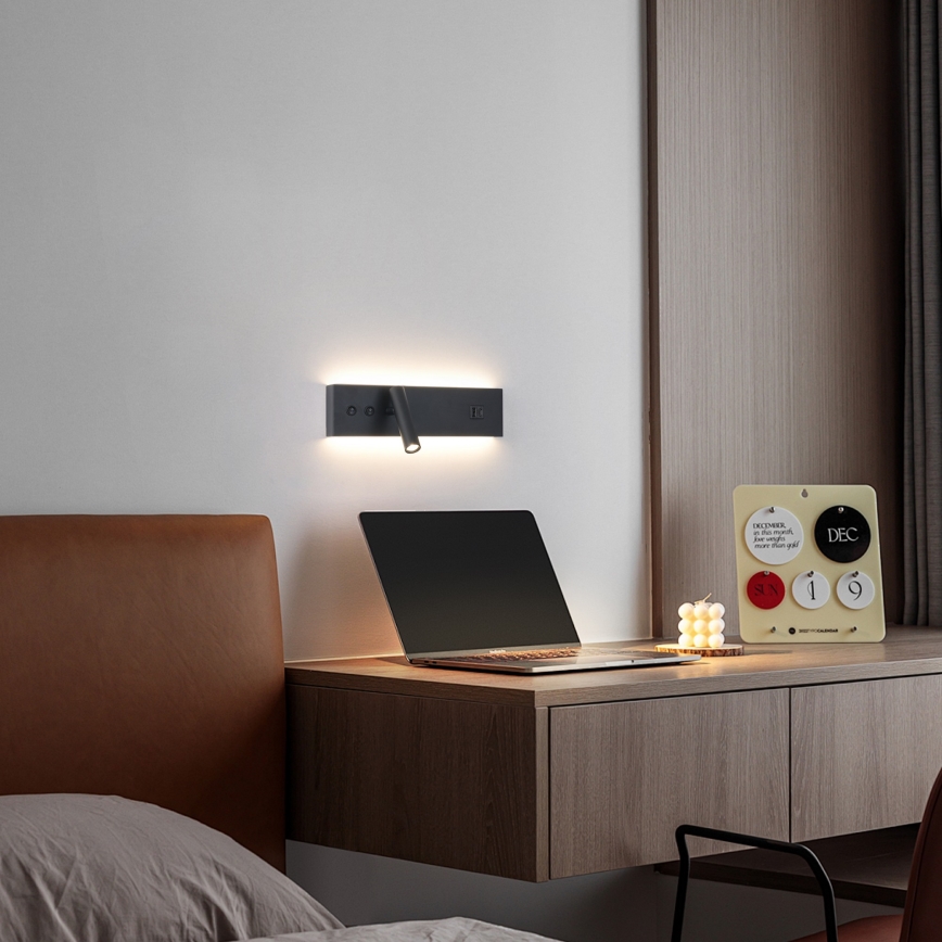 Brilagi - LED Nástěnné bodové svítidlo s USB portem NOCTIS LED/3W/230V + LED/9W černá