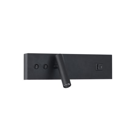 Brilagi - LED Nástěnné bodové svítidlo s USB portem NOCTIS LED/3W/230V + LED/9W černá