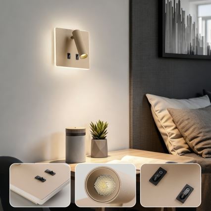 BRILAGI - LED Nástěnné bodové svítidlo ZAYA DOUBLE LED/8W/230V + LED/3W béžová