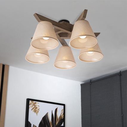 Brilagi - LED  Přisazený lustr ANTHONY 5xE14/40W/230V dub ořech/béžová