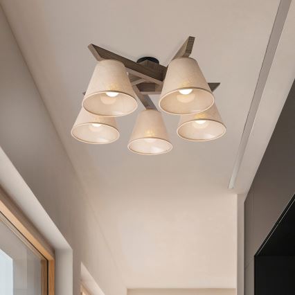 Brilagi - LED  Přisazený lustr ANTHONY 5xE14/40W/230V dub ořech/béžová