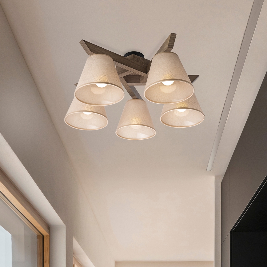 Brilagi - LED  Přisazený lustr ANTHONY 5xE14/40W/230V dub ořech/béžová