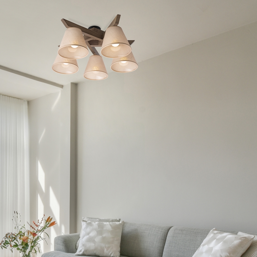 Brilagi - LED  Přisazený lustr ANTHONY 5xE14/40W/230V dub ořech/béžová