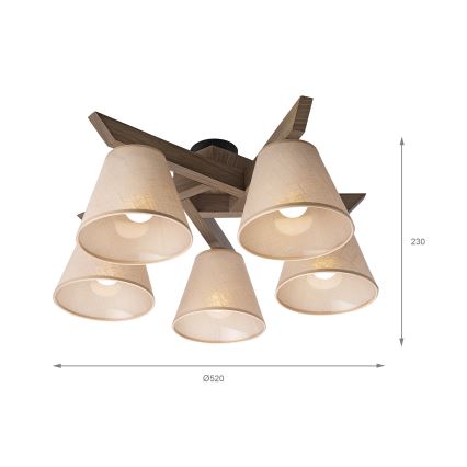 Brilagi - LED  Přisazený lustr ANTHONY 5xE14/40W/230V dub ořech/béžová