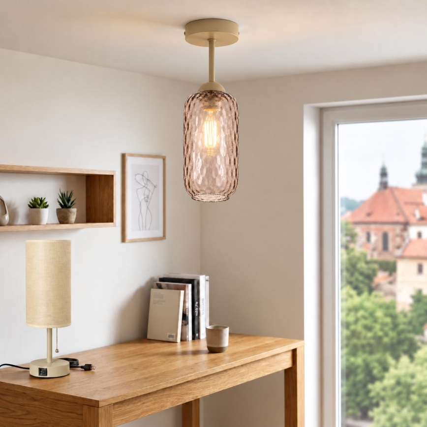 BRILAGI - LED Přisazený lustr RETRO GLASS 1xE27/60W/230V pr. 14 cm béžová/kouřová hnědá