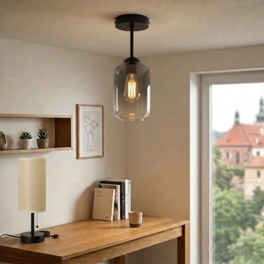 BRILAGI - LED Přisazený lustr RETRO GLASS 1xE27/60W/230V pr. 14 cm černá/kouřová šedá