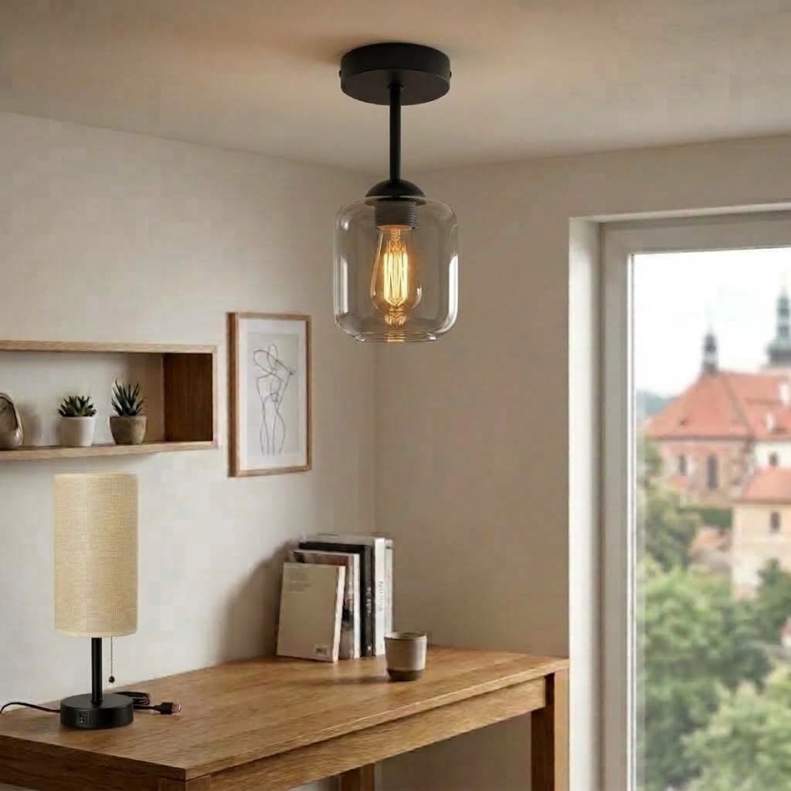 BRILAGI - LED Přisazený lustr RETRO GLASS 1xE27/60W/230V pr. 14 cm černá/kouřová šedá