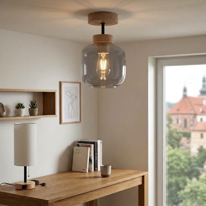 BRILAGI - LED Přisazený lustr RETRO GLASS 1xE27/60W/230V pr. 14 cm dub/kouřová šedá