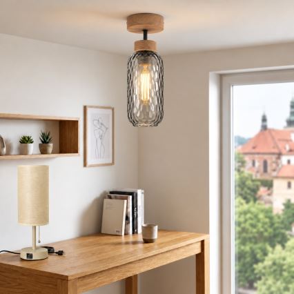 BRILAGI - LED Přisazený lustr RETRO GLASS 1xE27/60W/230V pr. 14 cm dub/kouřová šedá