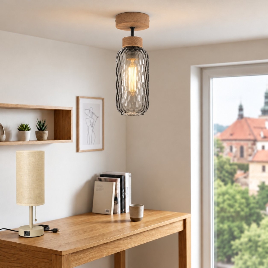 BRILAGI - LED Přisazený lustr RETRO GLASS 1xE27/60W/230V pr. 14 cm dub/kouřová šedá