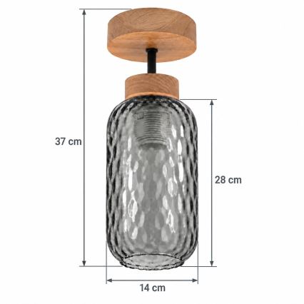 BRILAGI - LED Přisazený lustr RETRO GLASS 1xE27/60W/230V pr. 14 cm dub/kouřová šedá
