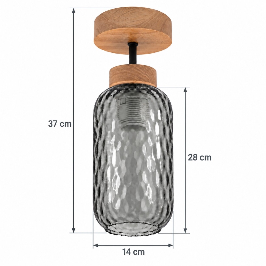 BRILAGI - LED Přisazený lustr RETRO GLASS 1xE27/60W/230V pr. 14 cm dub/kouřová šedá