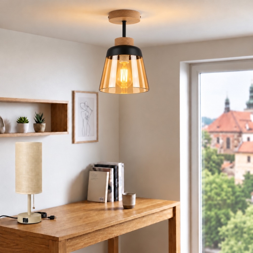 BRILAGI - LED Přisazený lustr RETRO GLASS 1xE27/60W/230V pr. 15,5 cm dub/kouřová béžová