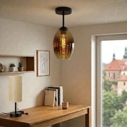 BRILAGI - LED Přisazený lustr RETRO GLASS 1xE27/60W/230V pr. 17 cm černá/kouřová béžová