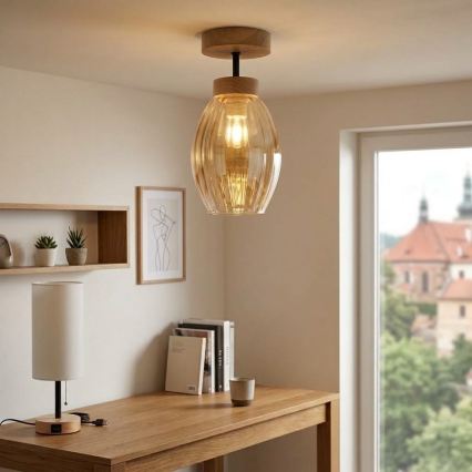 BRILAGI - LED Přisazený lustr RETRO GLASS 1xE27/60W/230V pr. 17 cm dub/kouřová béžová