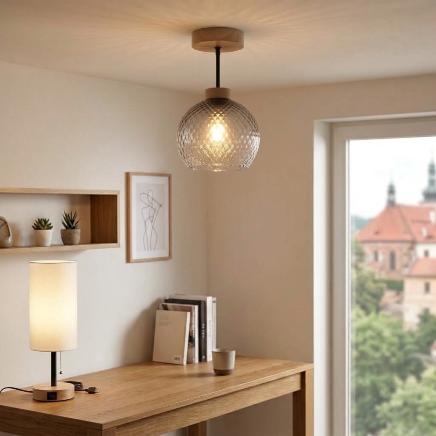 BRILAGI - LED Přisazený lustr RETRO GLASS 1xE27/60W/230V pr. 18 cm dub/kouřová šedá