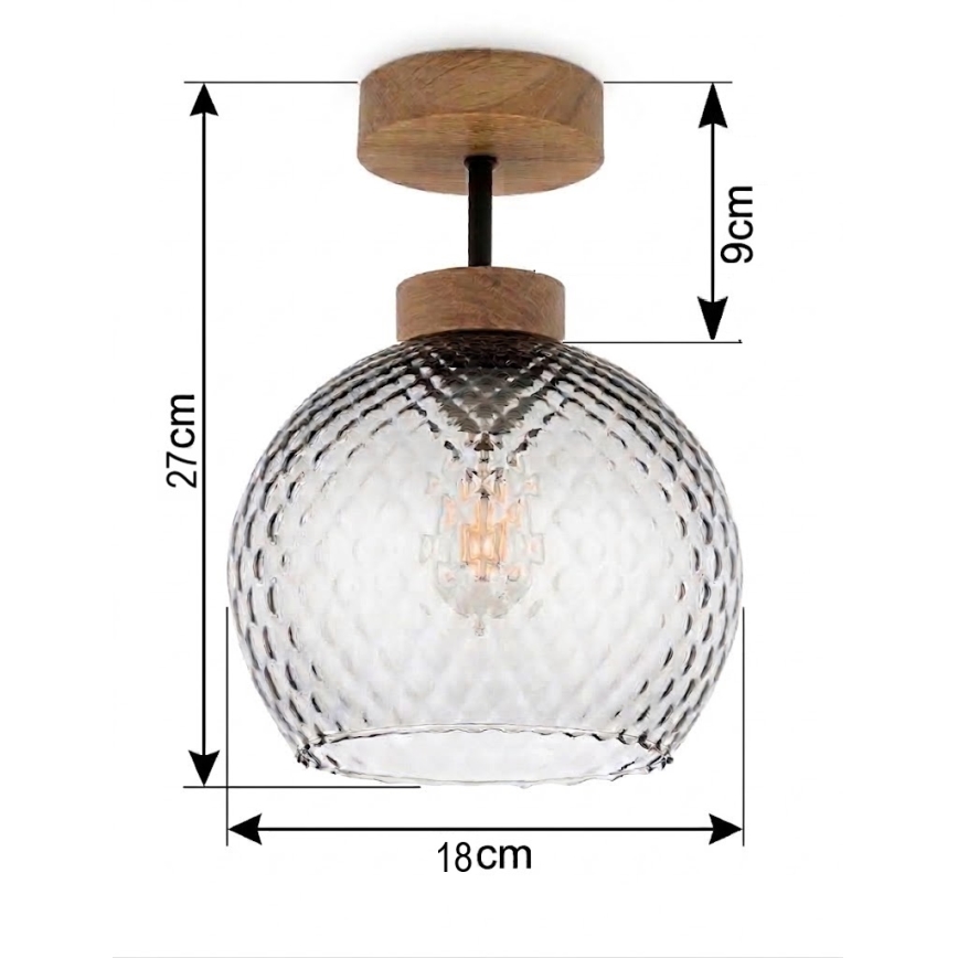 BRILAGI - LED Přisazený lustr RETRO GLASS 1xE27/60W/230V pr. 18 cm dub/kouřová šedá