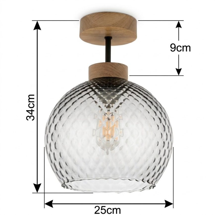 BRILAGI - LED Přisazený lustr RETRO GLASS 1xE27/60W/230V pr. 25 cm dub/kouřová šedá