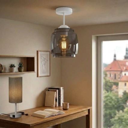 BRILAGI - LED Přisazený lustr RETRO GLASS 1xE27/60W/230V pr. 26 cm bílá/kouřová šedá