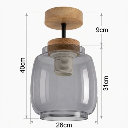 BRILAGI - LED Přisazený lustr RETRO GLASS 1xE27/60W/230V pr. 26 cm dub/kouřová šedá