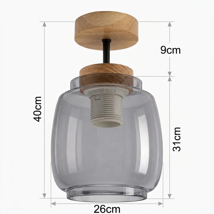 BRILAGI - LED Přisazený lustr RETRO GLASS 1xE27/60W/230V pr. 26 cm dub/kouřová šedá
