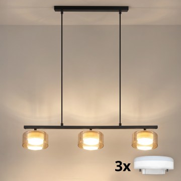 Brilagi - LED RGB+CCT Stmívatelný lustr na lanku AURA LUX 3xGX53/14W/230V 2700-6500K Wi-Fi Tuya černá/zlatá