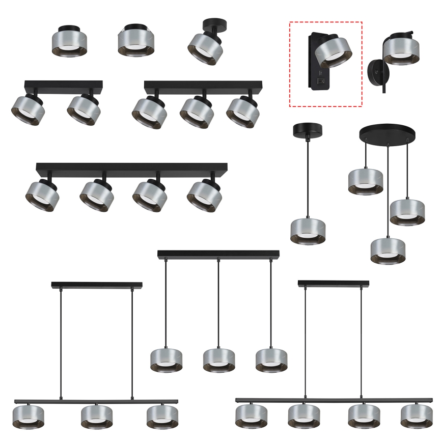 Brilagi - LED RGB+CCT Stmívatelná nástěnná lampa s USB portem AURA LUX 1xGX53/14W/230V 2700-6500K Wi-Fi Tuya černá/kouřová