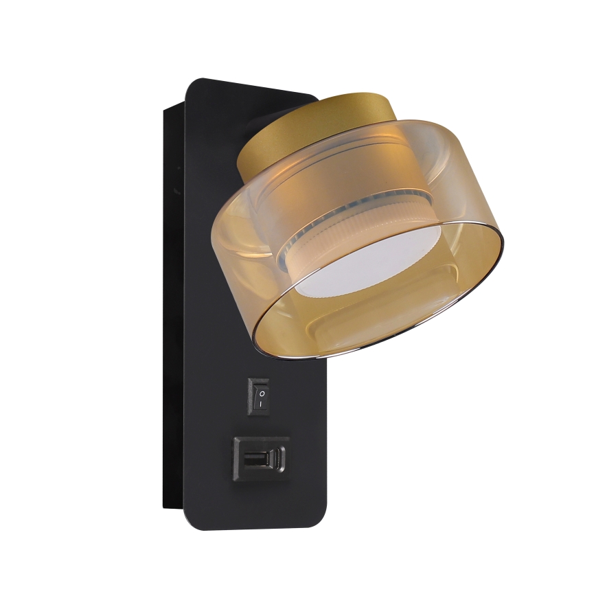 Brilagi - LED RGB+CCT Stmívatelná nástěnná lampa s USB portem AURA LUX 1xGX53/14W/230V 2700-6500K Wi-Fi Tuya černá/zlatá