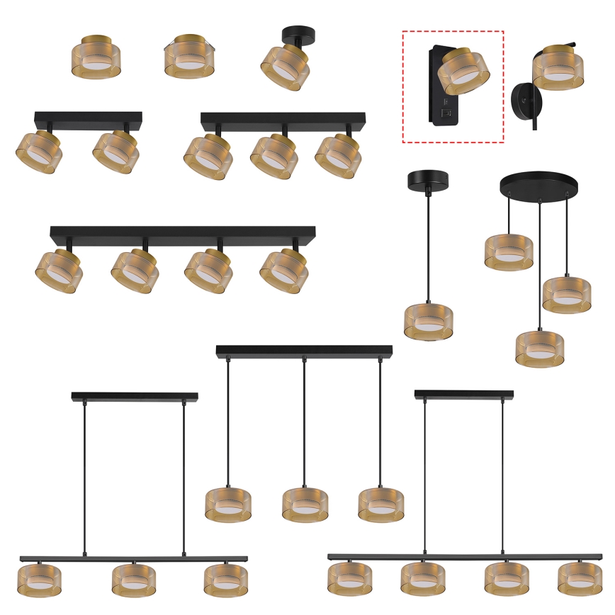 Brilagi - LED RGB+CCT Stmívatelná nástěnná lampa s USB portem AURA LUX 1xGX53/14W/230V 2700-6500K Wi-Fi Tuya černá/zlatá
