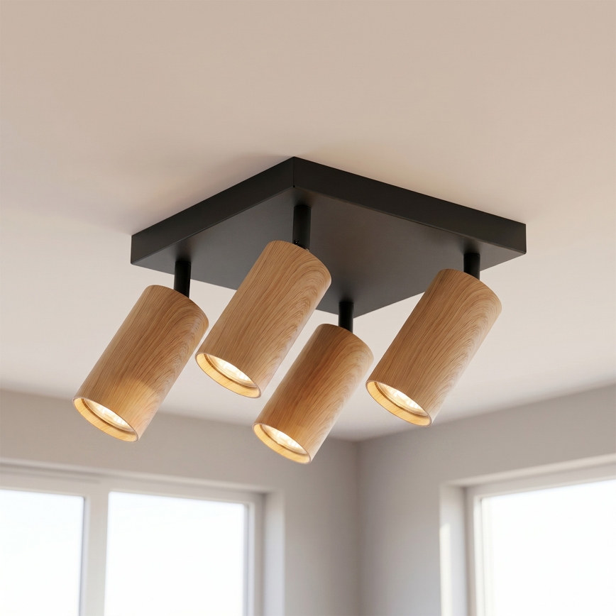 Brilagi - LED RGBW Stmívatelné bodové svítidlo SELE SQUARE 4xGU10/6,5W/230V 2700-6500K černá/dekor dubu