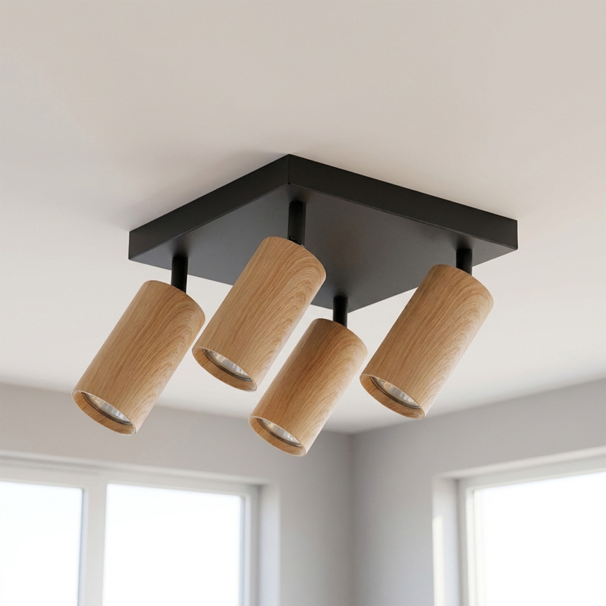Brilagi - LED RGBW Stmívatelné bodové svítidlo SELE SQUARE 4xGU10/6,5W/230V 2700-6500K černá/dekor dubu