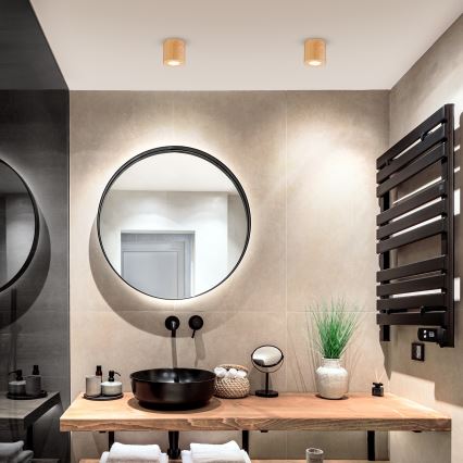 Brilagi - LED RGBW Stmívatelné koupelnové svítidlo MIA 1xGU10/6W/230V 3000K 84x80 mm dekor dubu IP44 + dálkové ovládání