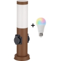 Brilagi - LED RGBW Stmívatelná venkovní lampa se 2 zásuvkami 1xE27/15W/230V 2700-6500K IP44 40 cm hnědá
