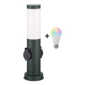 Brilagi - LED RGBW Stmívatelná venkovní lampa se 2 zásuvkami 1xE27/9W/230V 2700-6500K IP44 40 cm antracit